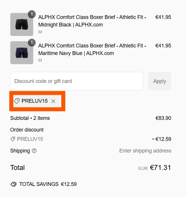 ALPHX verified Coupon code PRELUV15